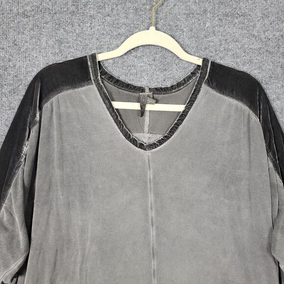 XCVI 13210 Gray Orenda Velvet Trim Long Sleeve Dolman Mixed Media Top SIZE SMALL - Picture 5 of 10